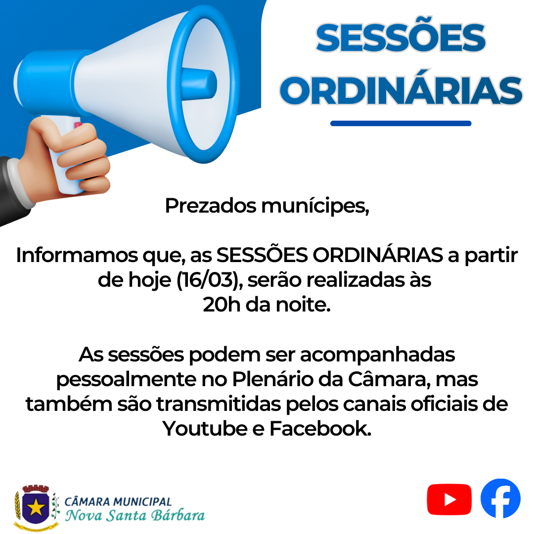 COMUNICADO IMPORTANTE - SESSÕES ORDINÁRIAS