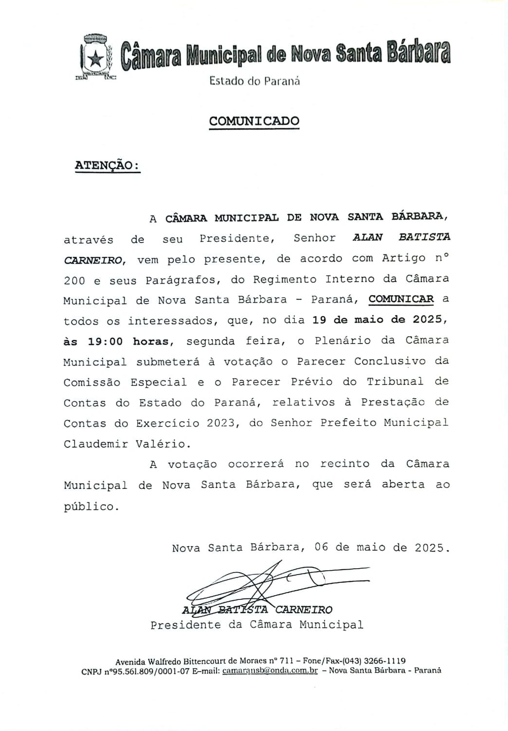 COMUNICADO IMPORTANTE - PRESTAÇÃO DE CONTAS