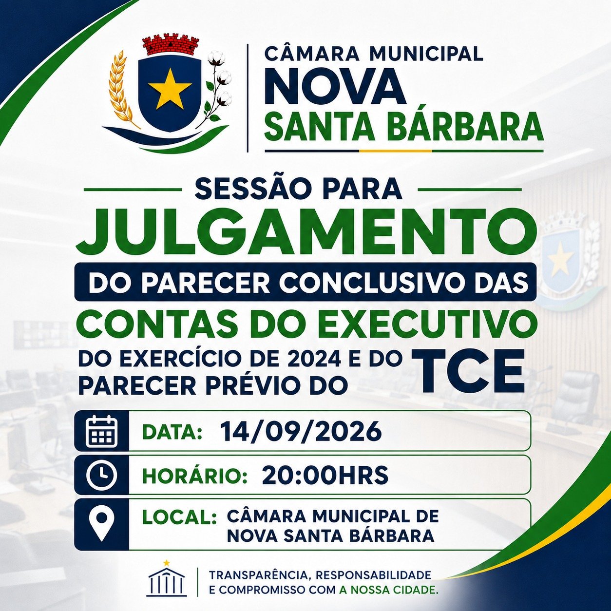 Sessão para julgamento do parecer conclusivo e do parecer prévio do TCE, das Contas do Executivo do exercício de 2024.